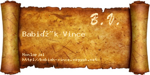 Babiák Vince névjegykártya